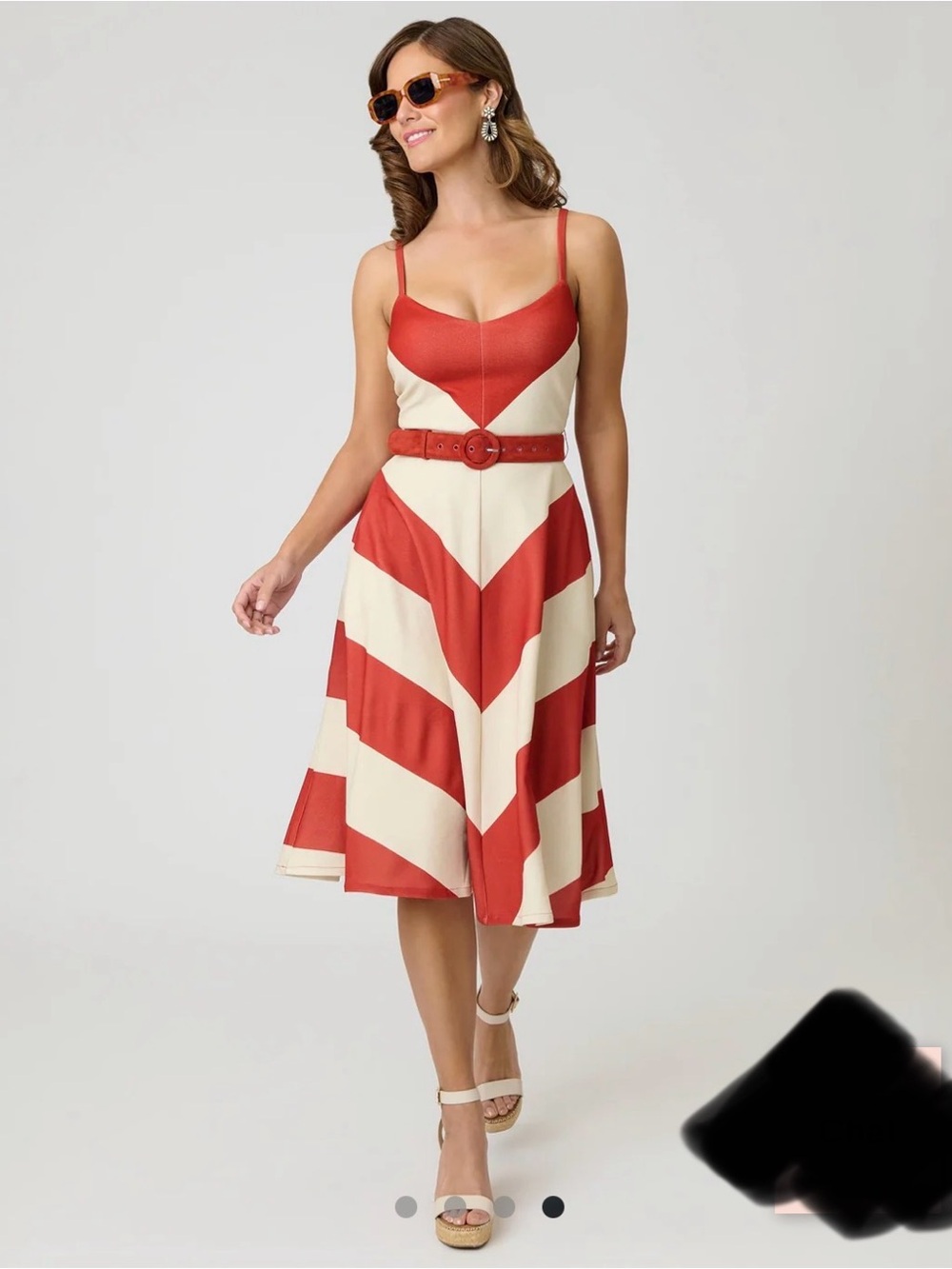 NWT Rust & Cream Chevron Midi Dress (Unique Vintage) size M